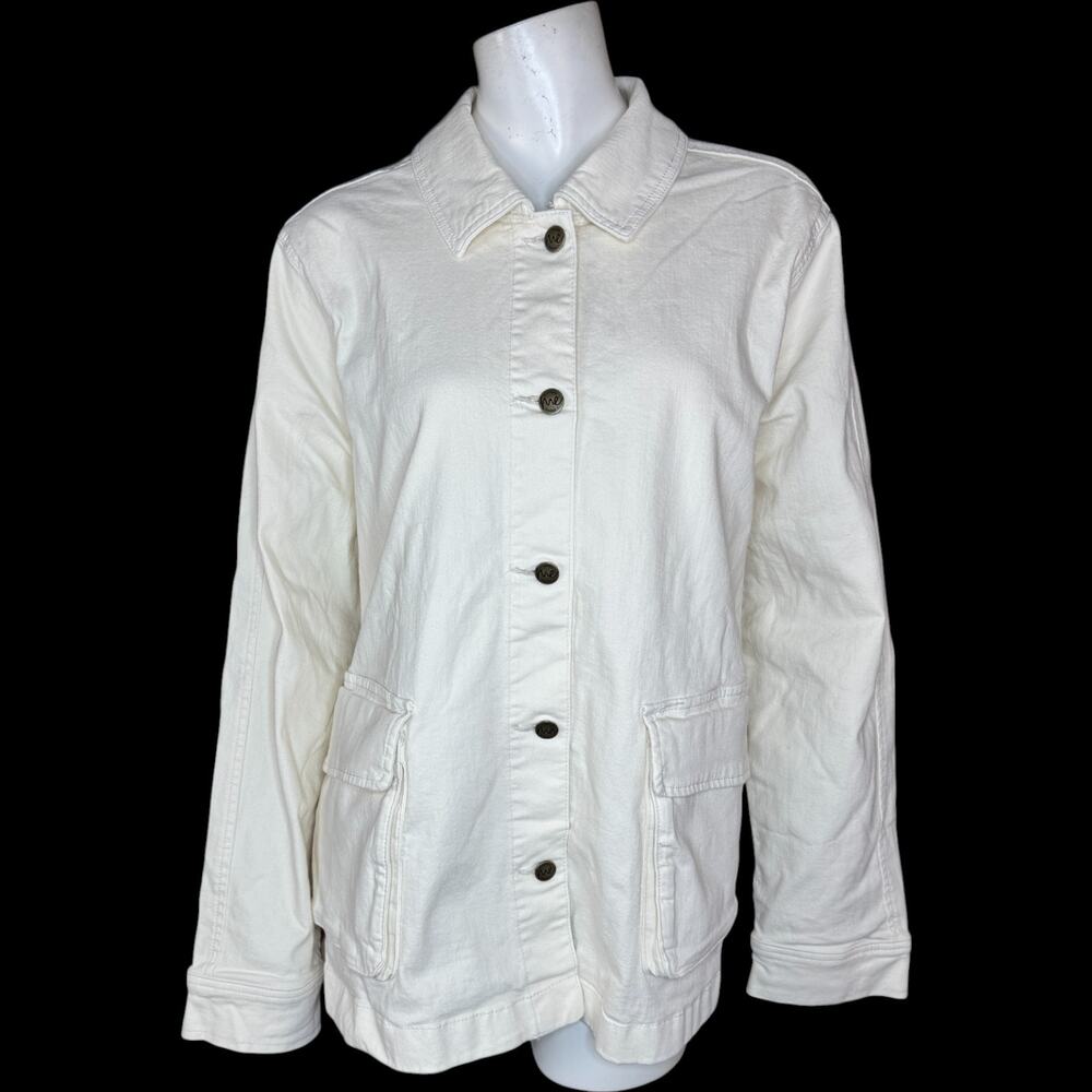 Me by Jennie Garth The Dylan Denim Jacket Natural 1X NWT Pockets Button‎ Front